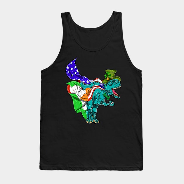 Dinosaur Trex Ireland US Flag Retro Saint Patricks Day Tank Top by ShirtsShirtsndmoreShirts